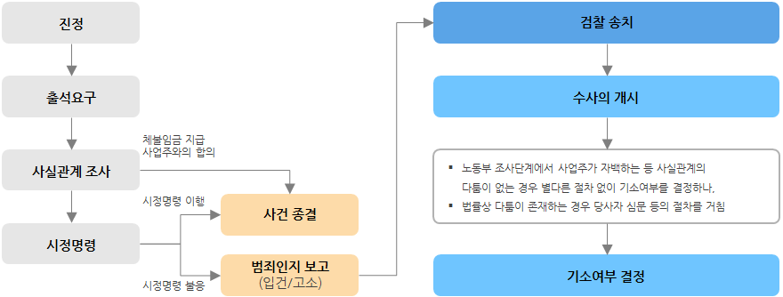 노동부 진정 고소 사건 처리절차 도식